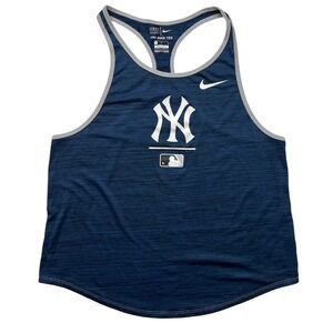NY YANKEES Nike Women's Dri-Fit Racerback Tank Top Blue Logo Gray Trim Size Med